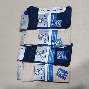 4 Pair Doctor's Choice Graduated Compression 8-15 mmhg Sock Size 10-13 2Blue2Tan